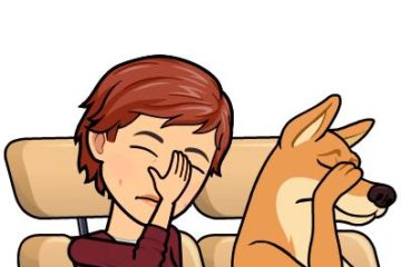 顔を抑える女性と犬のイラスト